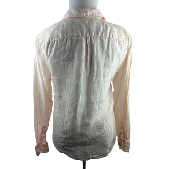 Garnet Hill Linen Button Up Pocket Shirt Light Pink Sheer Long Sleeve Size 12 - Picture 9 of 16